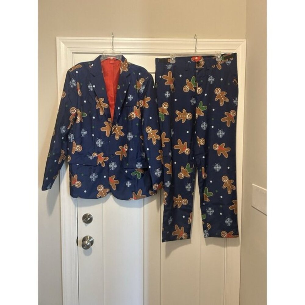 Dec 25th Christmas Piece Suit Men’s Size Large Gingerbread Party Jacket Pants